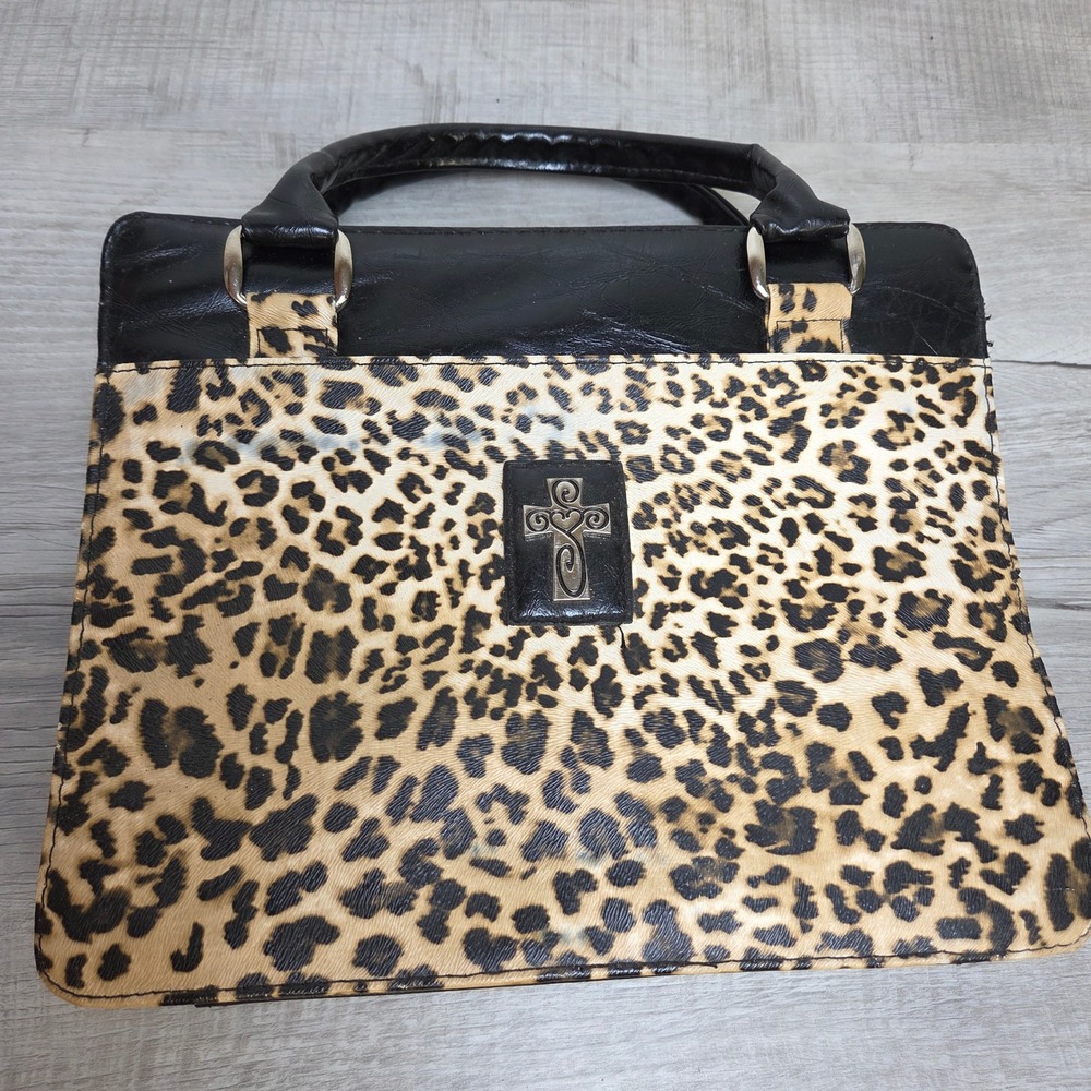 Christian Art Gifts Leopard Print Bible Cover Case Organizer Large Faux Fur